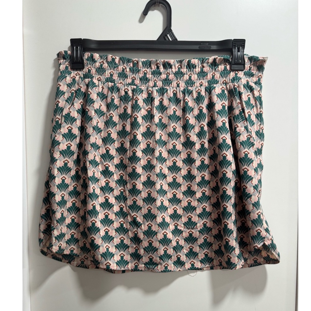 DR2 by Daniel Rainn Pink Green Geometric Fan Print Skort Smocked Waist‎ Large